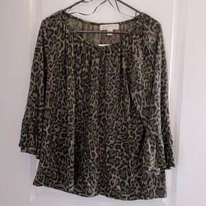 NWT - Michael Kors animal print/camouflage blouse with tousled sleeves.